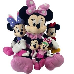 Disney Minnie Mouse Plush Lot 5pc Kids Pink Purple Red Excellent Large Small